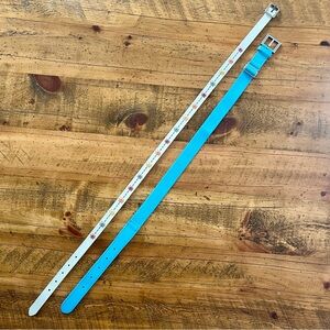 Set of 2 Belts - Turquoise Stretch & Embroidered White